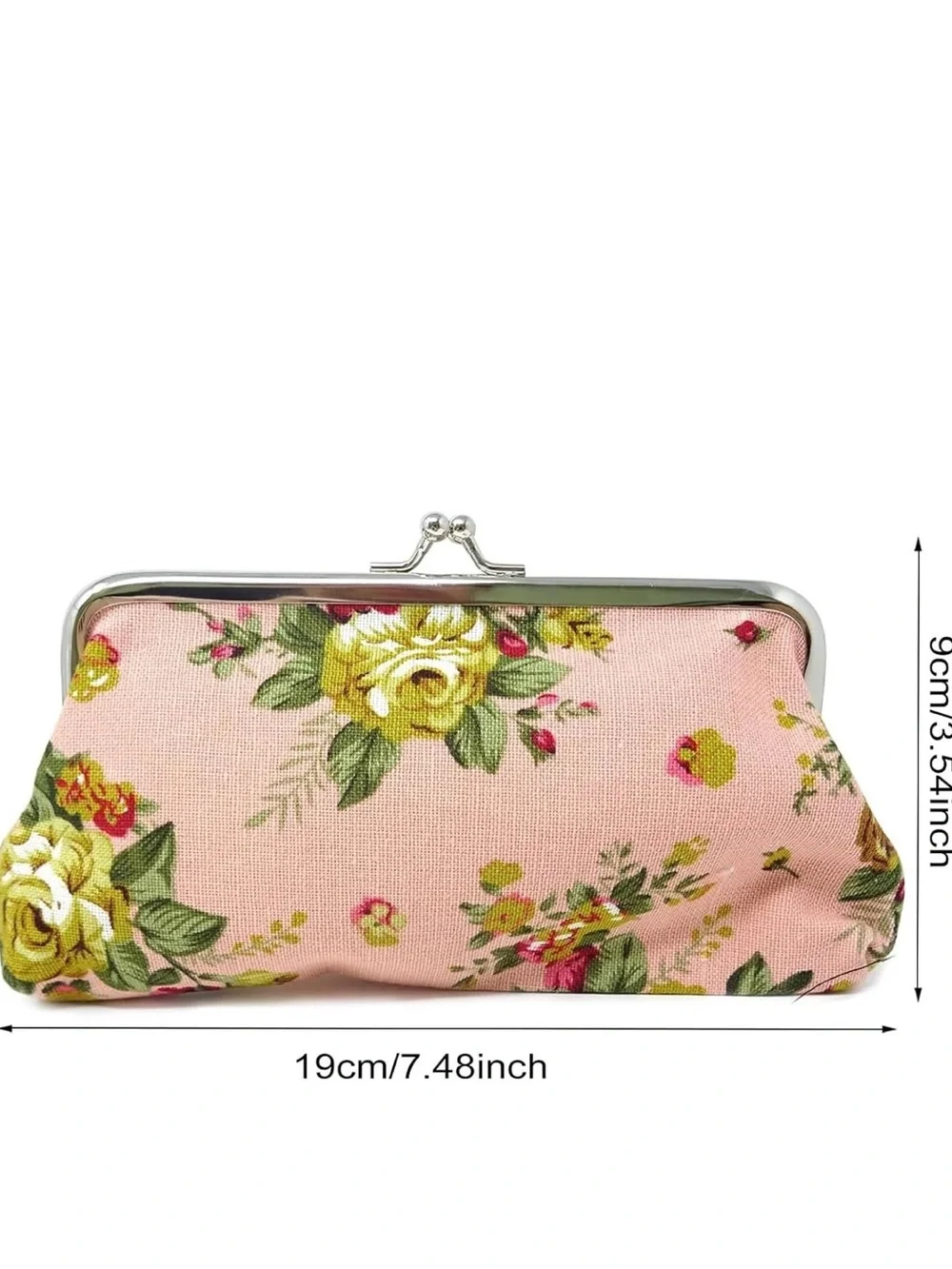 Floral Canvas Kiss Lock Coin Purse Pink Rose Change Purse Clutch